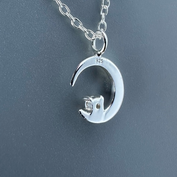 Sterling Silver CZ Crescent Moon Necklace - Picture 3 of 11